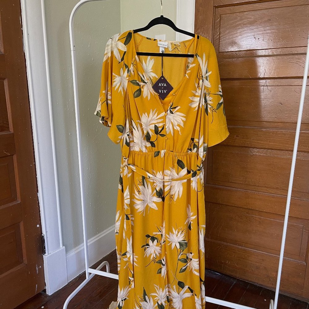 Ava & Viv Yellow Floral Maxi Dress with Slip